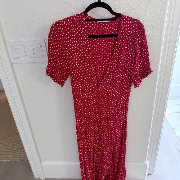 Zara Red Polka Dot Midi Dress SZ Medium - Picture 8 of 8